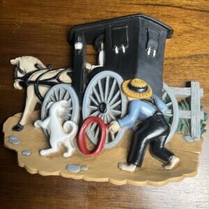 Vintage 1995 Burwood Products Wall Decor Amish Horse Buggy Horse Boy Dog Rustic